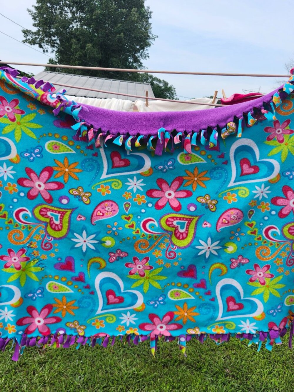 Fringed homemade throw blanket